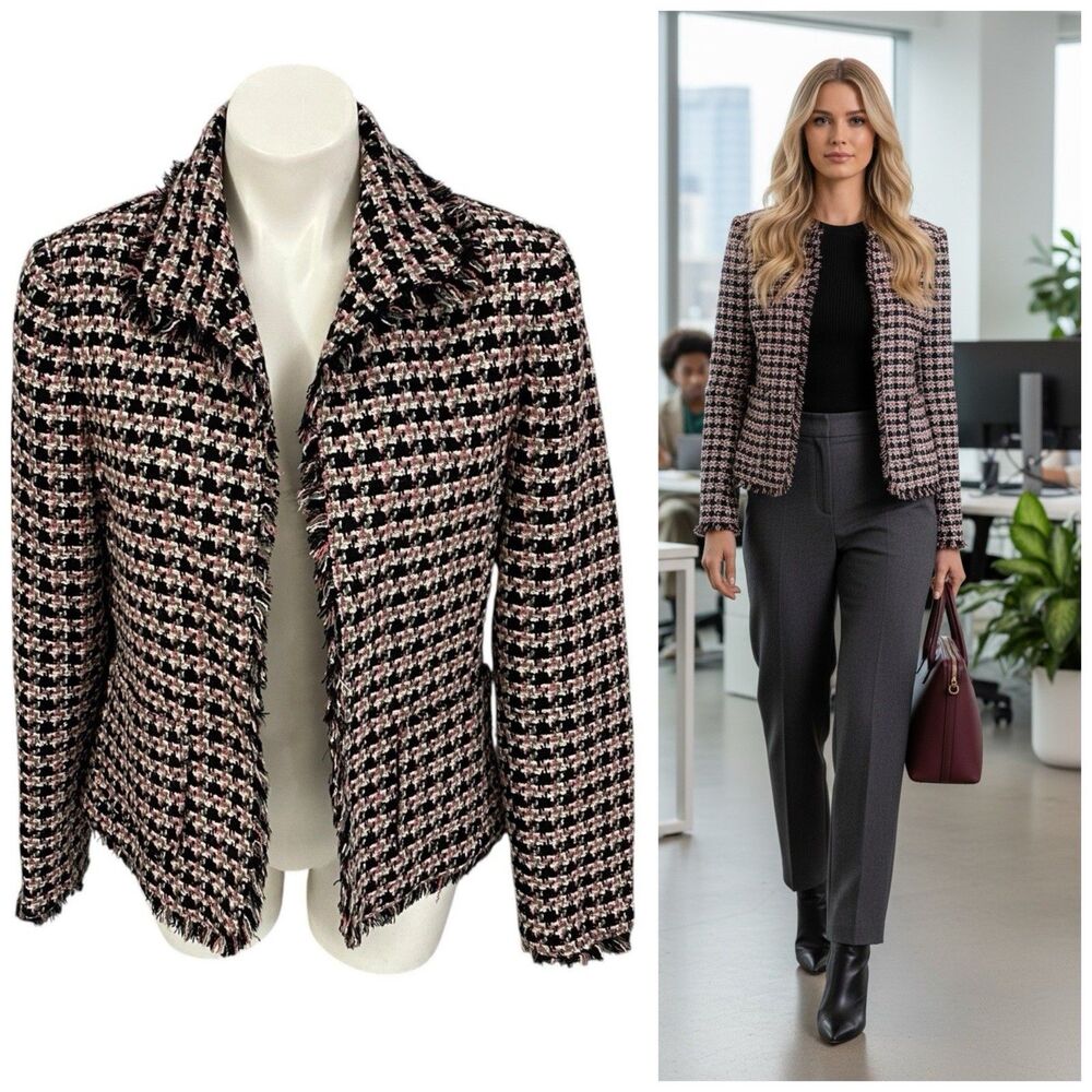 Dressbarn Blazer Womens 14 Tweed Pink Jacket Office Corpcore Career Boardroom